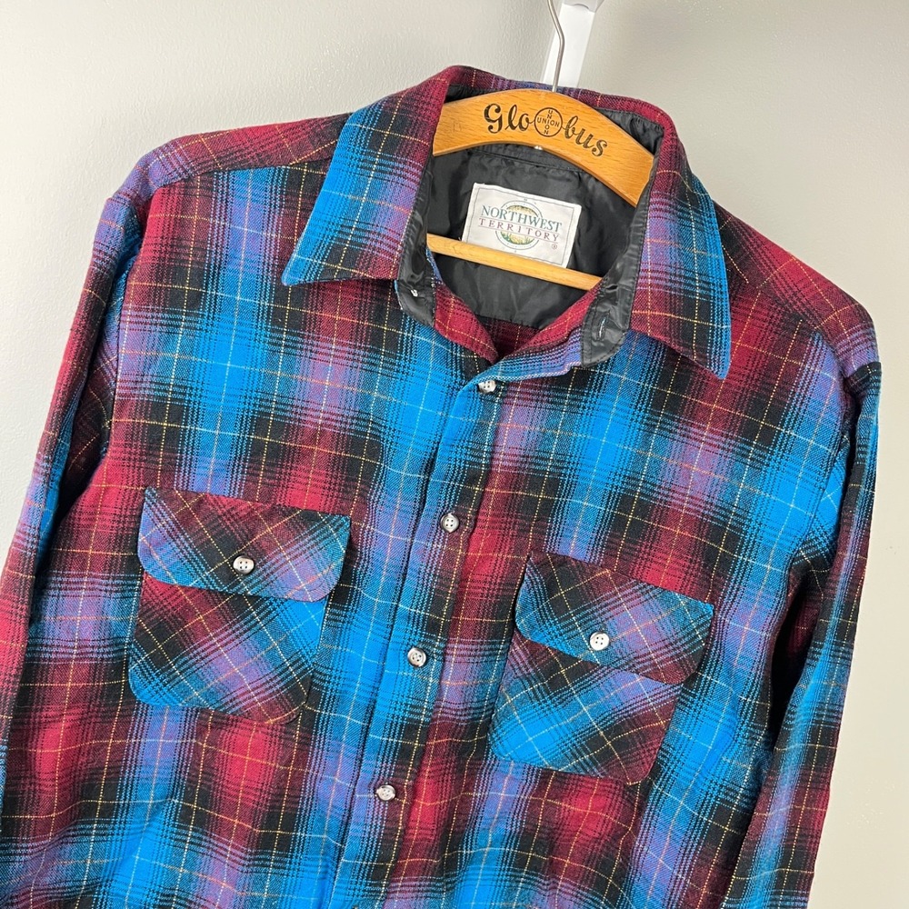Northwest Territory Shirt Mens L Blue Red Shadow Plaid Vintage Button Up